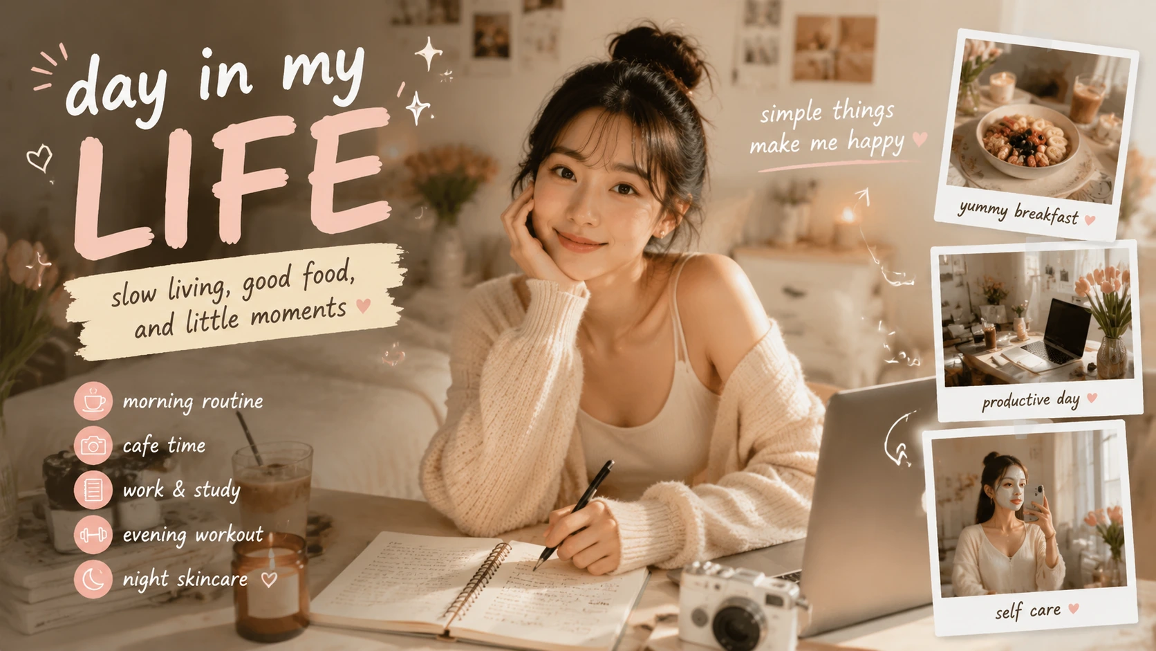 Lifestyle social post with a daily routine headline and supporting snapshots.